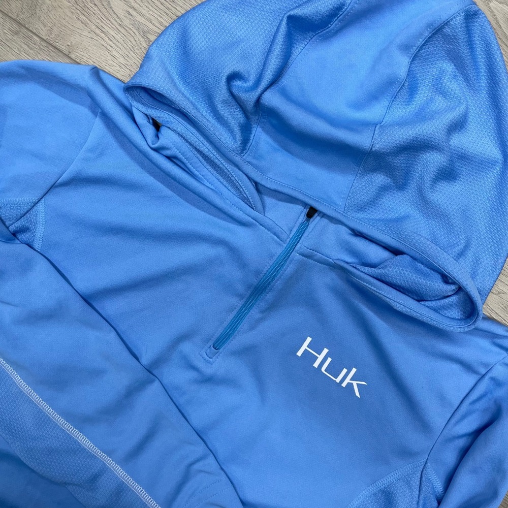 Huk Fishing Hoodie Womens L Blue Pursuit 1/4 Zip Performance Shirt H6120019